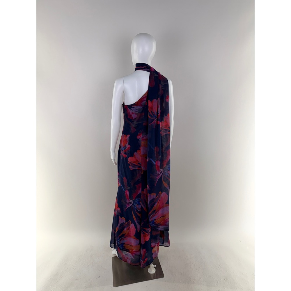 Hutch Floral One Shoulder Maxi Dress Navy Red Pink Size 8 - Picture 4 of 9